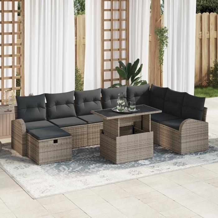 VidaXL Ensemble de canapé de jardin 9 pièces avec coussins gris en poly rotin 3359776