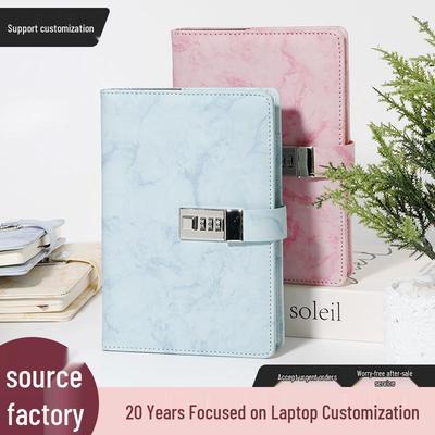 A5 Vintage Marble Password Notebook with Lock and Leather Cover Diary