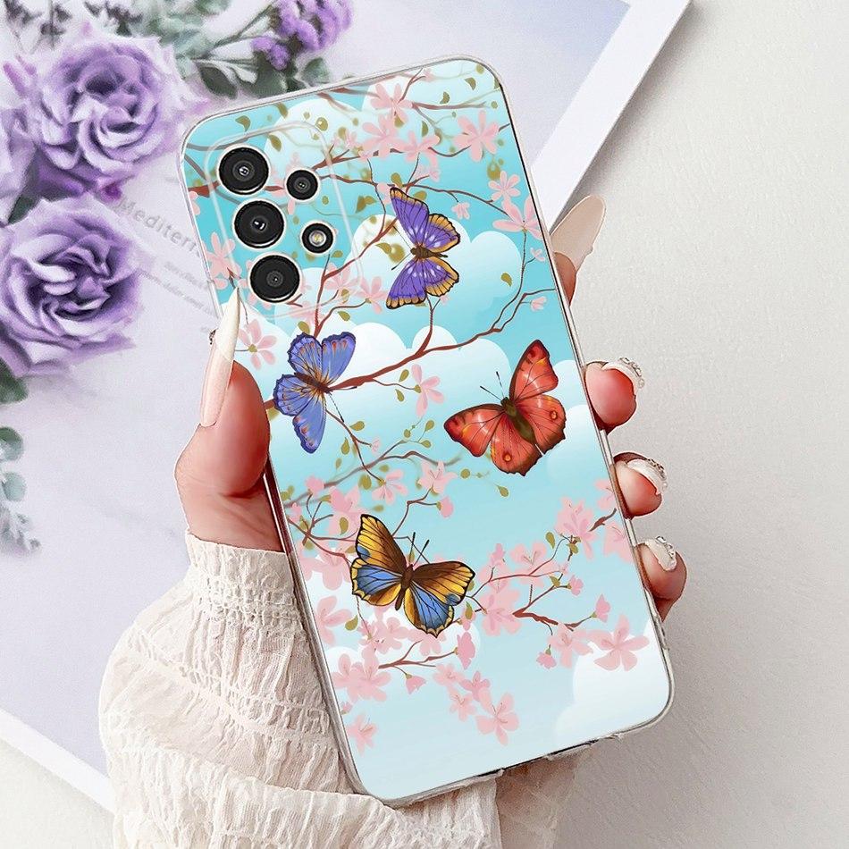 For Samsung Galaxy A13 SM-A135F Elegant Floral Butterfly Phone Case For Samsung A13 4G Soft Silicone TPU Cases