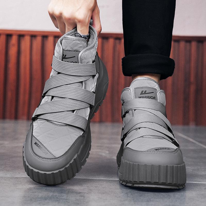 Warrior Warm Durable Height-Increasing Non-Slip Fashionable Simple Fleece Short Snow Boots Men boots Gray WXY-J171N03M