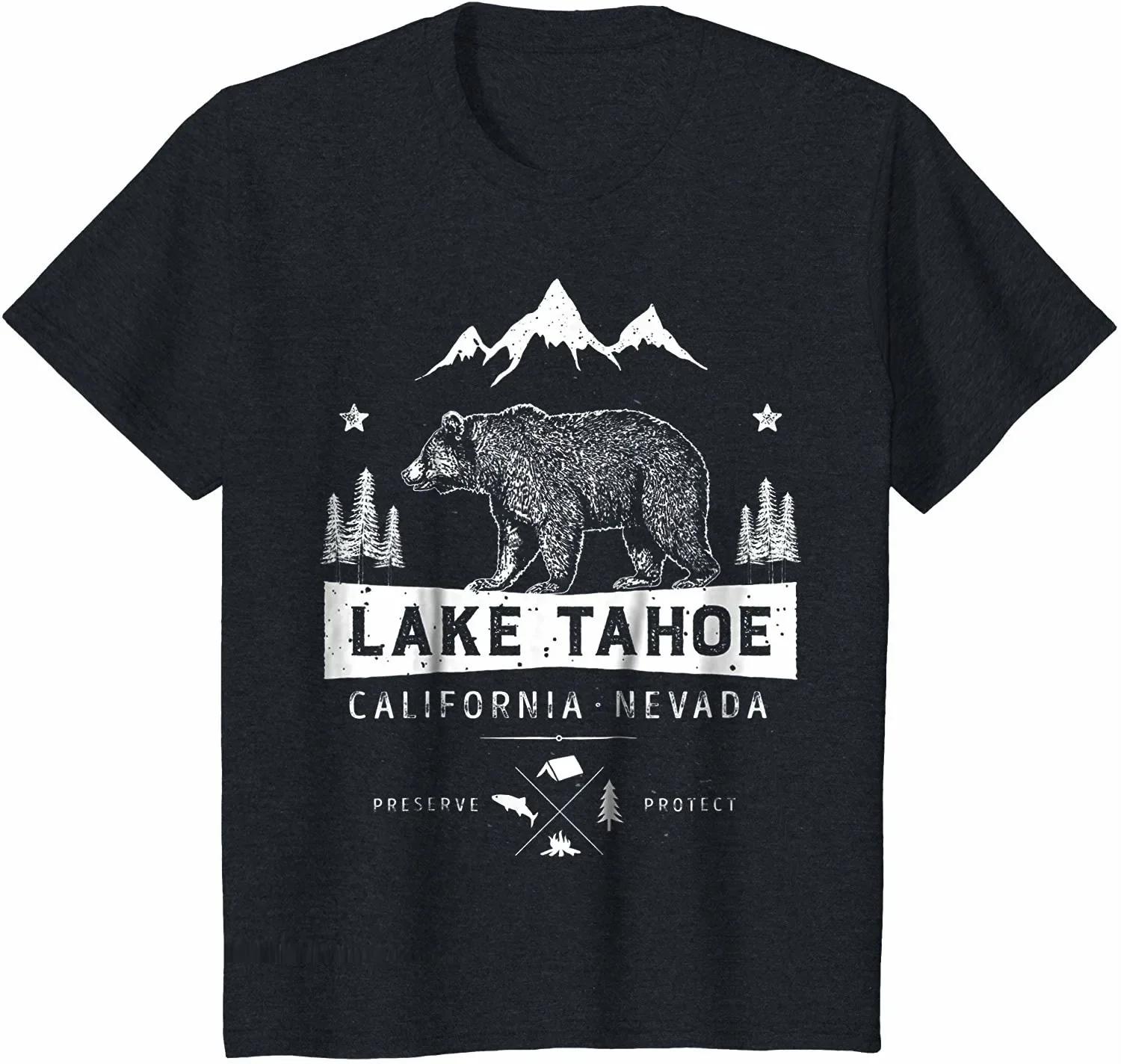

Lake Tahoe, Nevada, Vintage Bear California Travel T-Shirt 100% Cotton O-Neck Summer Short Sleeve Casual Mens T-shirt Size S-... S разноцветный