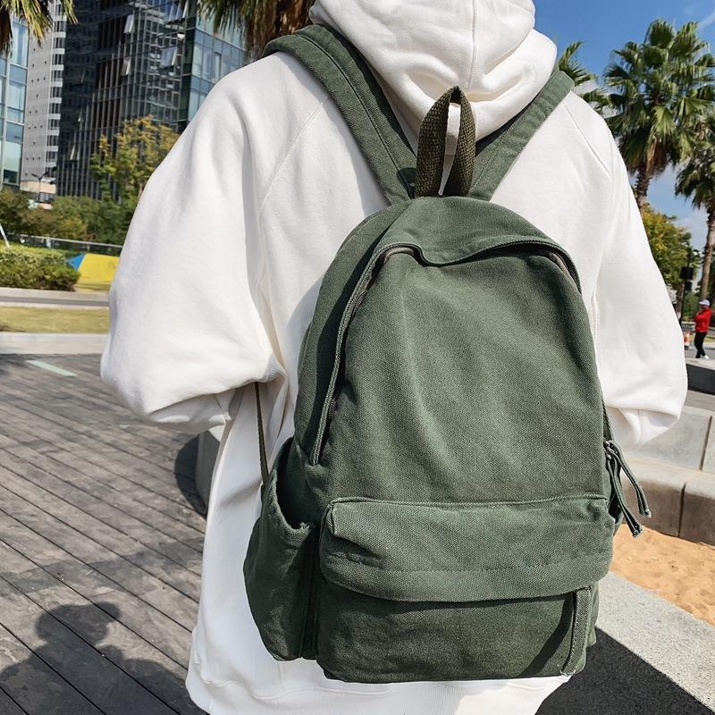 

Простой однотонный холщовый рюкзак большой вместимости, дорожный рюкзак для отдыха, школьный рюкзак для пары старшеклассников зелёный