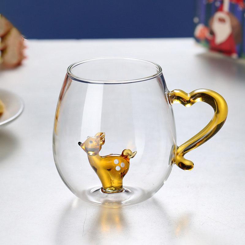 Christmas Tree Coffee Glass Cup 300ml Cute Animals Water Tea Cup Wine Glass for Champagne Flutes High Borosilicate Milk Glass