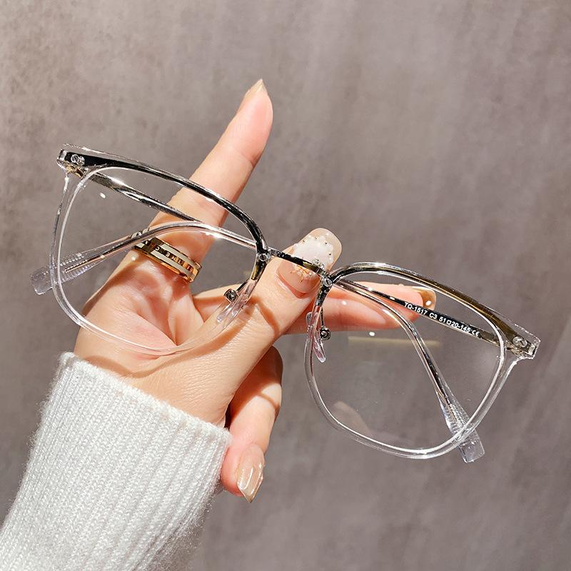 Square And Round Face, Large Frame, Anti-Blue Light Glasses, Myopia Can Be Matched With Degrees, Female Plain Face And White Eye Frame 1517
