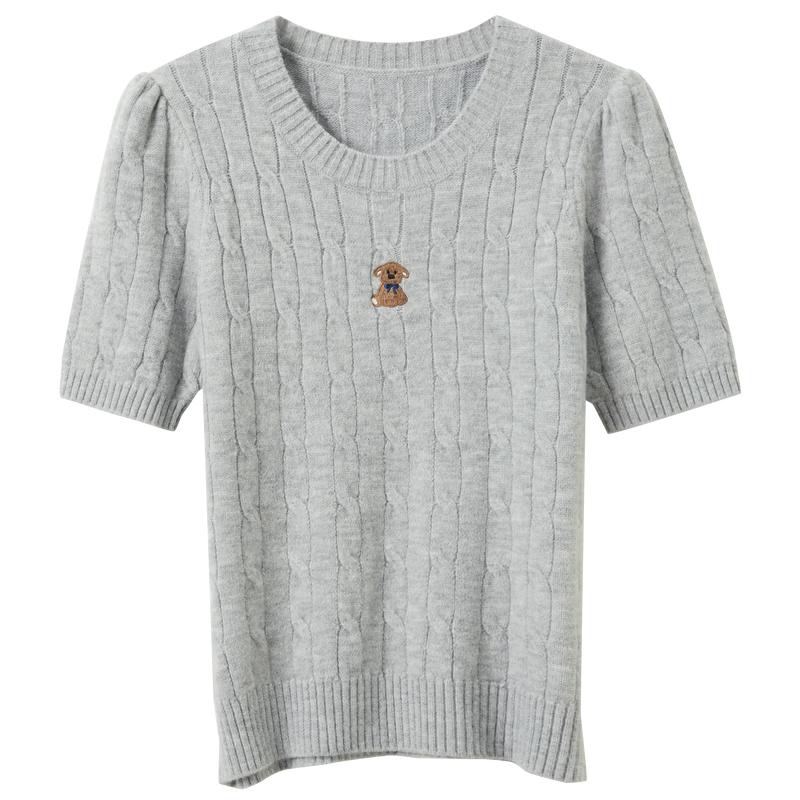 Sancai Embroidered Twisted Knit Short Sleeve Pullover XL