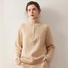 Women's Half-Zip Cashmere Sweater - Autumn/Winter Cable Knit, Gentle Style, Half-High Neck Base Layer.