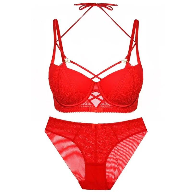 Set reggiseno push-up sexy cavo Set classico con fasciatura regolabile con cinturino alla caviglia Set intimo donna moda reggiseno in pizzo nero tentazione