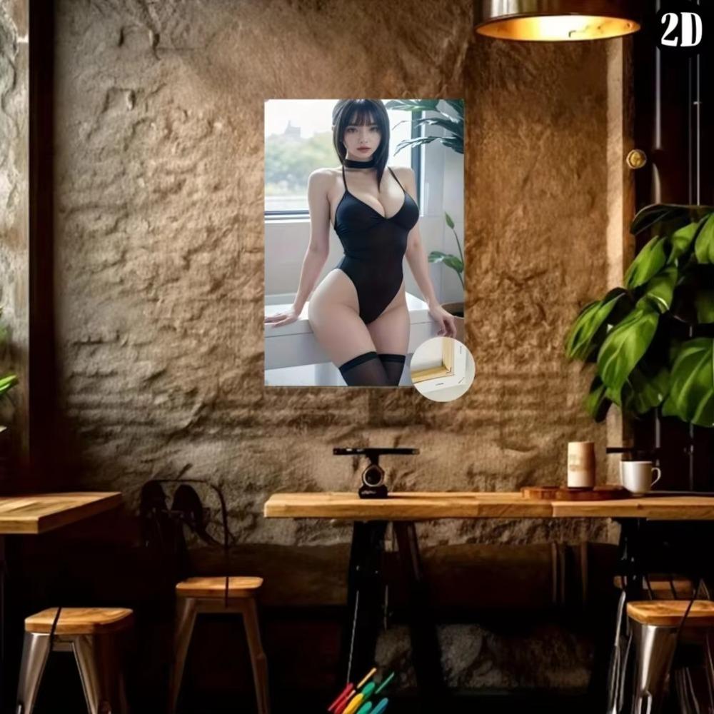 Black Metal Wall Art Classic 2D Swimsuit Asian Figure Easy Install Indoor Outdoor Decor