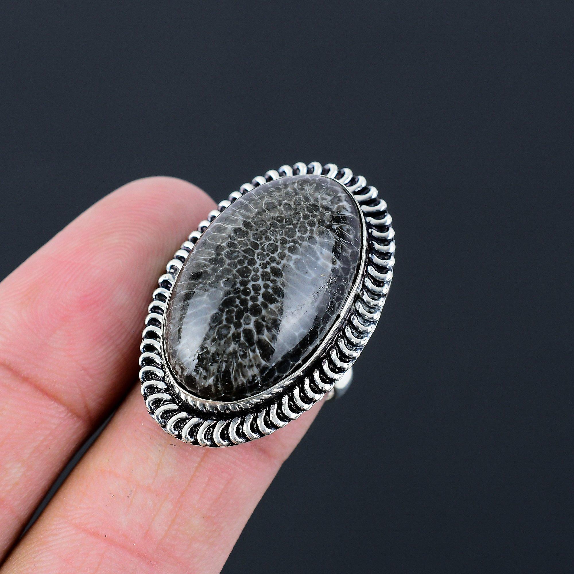 

Stingray Coral Stone 925 Sterling Silver Stackable Birthday Ring Jewelry Size 8 8