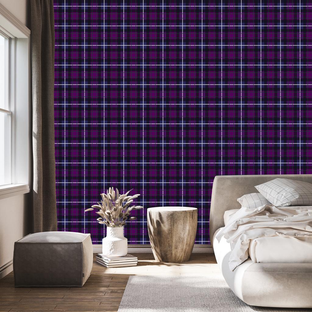 Purple Plum and Indigo Check Wallpaper for Living Room and Bedroom 50x1000