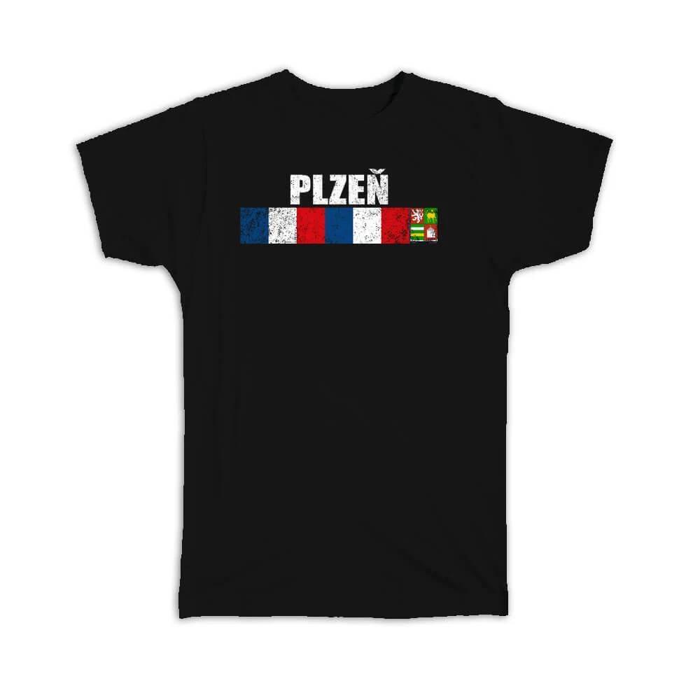 Gift T-Shirt : Plzen Czech Republic Distressed Retro Expat Vintage Flag XL