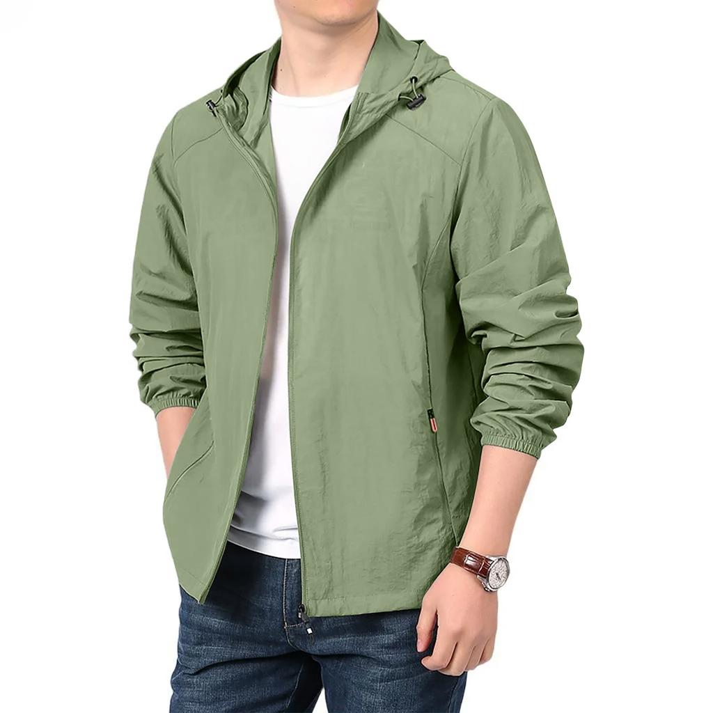 Men's Loose Casual Outdoor Large-sized Hooded Windbreaker Long-sleeved Jacket