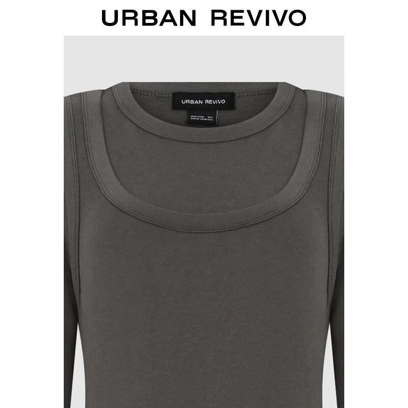 UR Women's Stylish Faux Two-Piece Design Long-Sleeve Dress