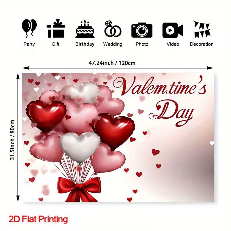 2D Valentine's Day Wedding Anniversary Backdrop, Love Heart Banner Decoration