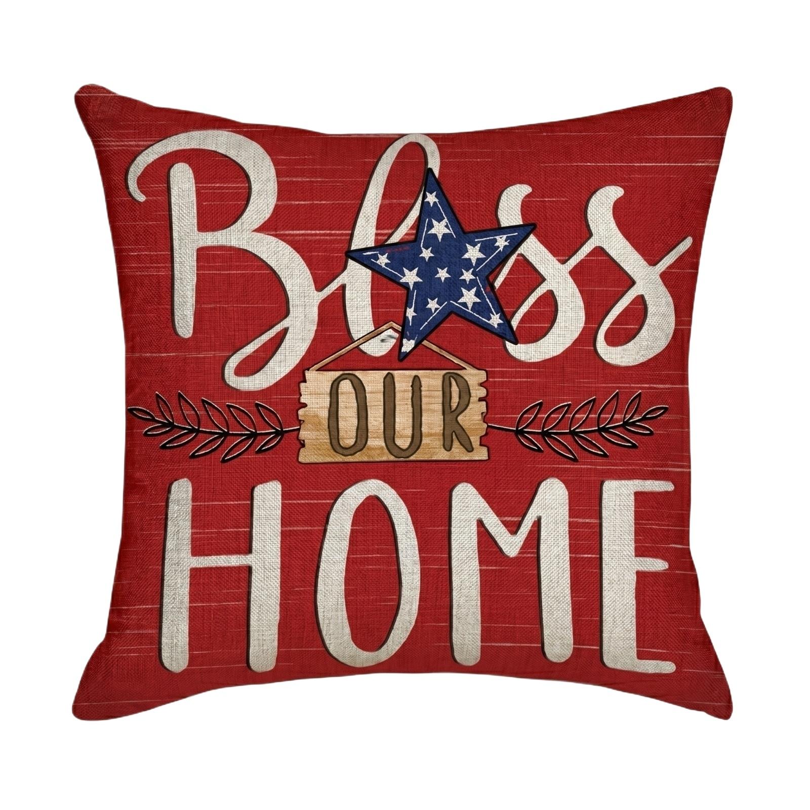 Bless Our Home Decorative Square Throw Pillow Cover with Printed Star and Lettering for Sofa Couch Bed Chair One Size