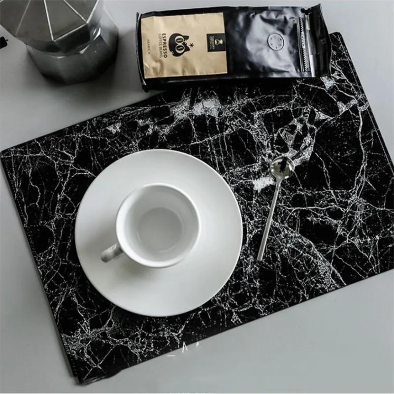

Creative PU Leather Marble Coasters Coffee Coasters Kitchen Placemats Dining Table Black And White Chic Decoration Wholesale 45x30cm чёрный