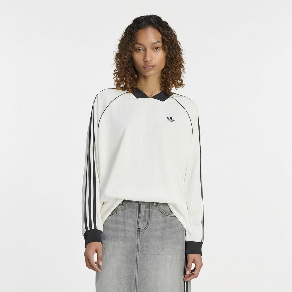 adidas Originals Jacquard Lässig Kultur Gestreift Locker Langarm T-Shirt Damen Oberteile KG3711