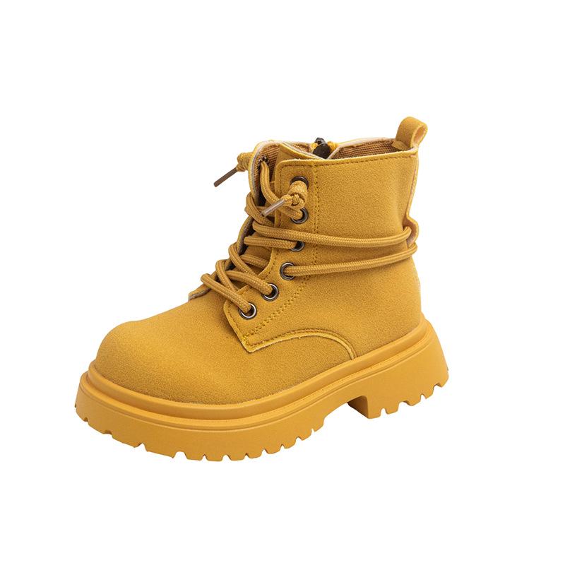 

2025 Осень/Зима Кожаные ботинки Мартин в британском стиле для девочек - Толстая подошва, Однотонные, Короткие ботинки для учениц среднего и старшего возраста Size 26 - Inner length 15.2cm жёлтый