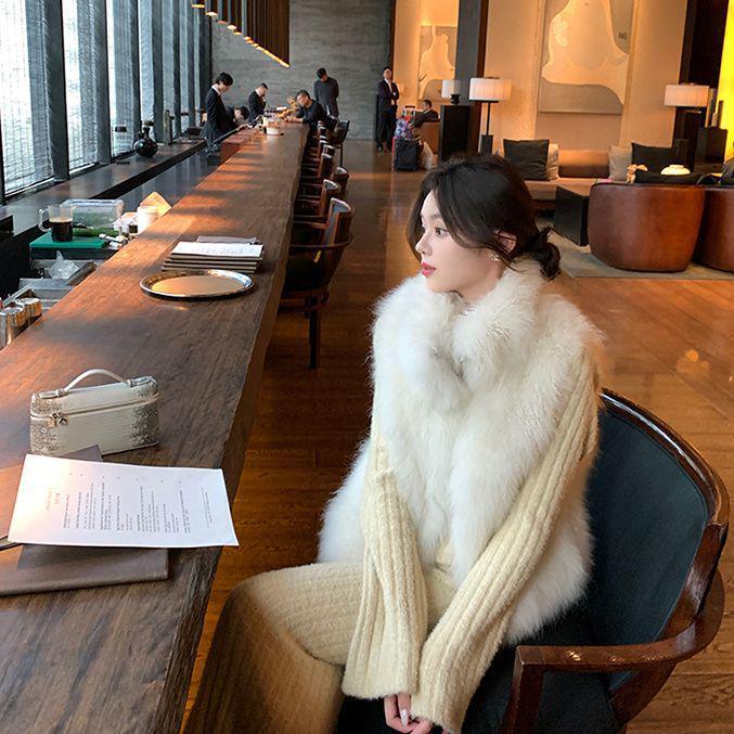 Marshmallow Faux Fox Fur Vest - Chenille Spandex Blend