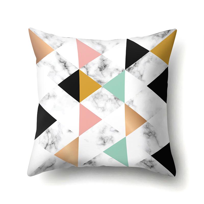 Polyester Pillow Case Nordic Ins Style Marble Geometric Printed Peach Leather Velvet Living Room Sofa Pillow Case