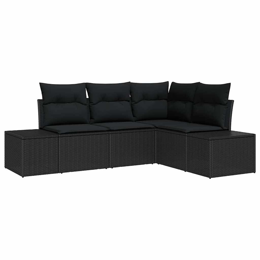 Garden Sofa Set 4 Pcs Black Poly Rattan