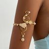 Boho Elegant White Flower Open Cuff Armlet for Women Vintage Gold Wire Wrapped Adjustable Arm Bracelet Beach Body Jewelry