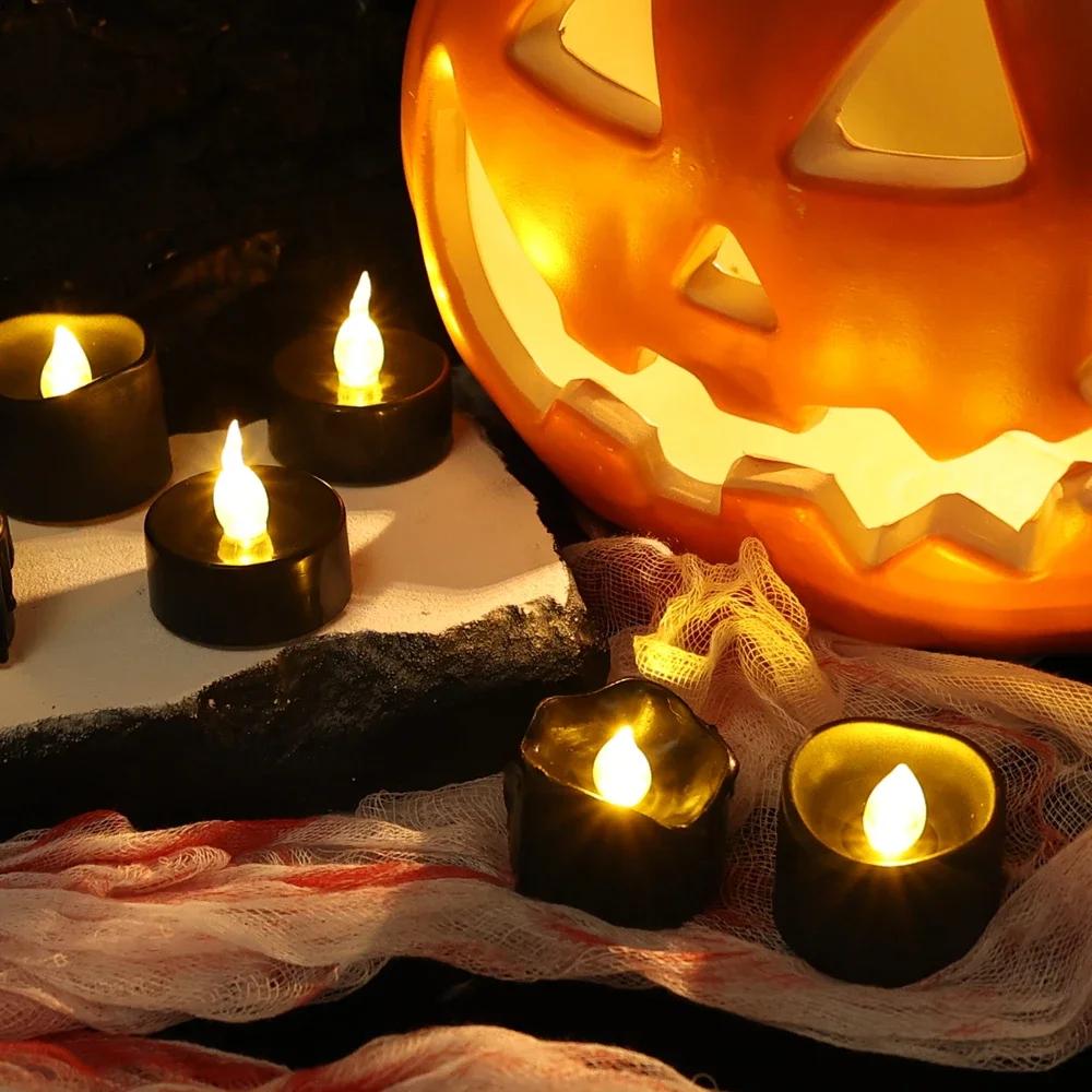 Black LED Candle Lamp Battery Operated Tea Light Flameless Fake Electronic Candle Halloween Party Decoration Flashing Table Lamp