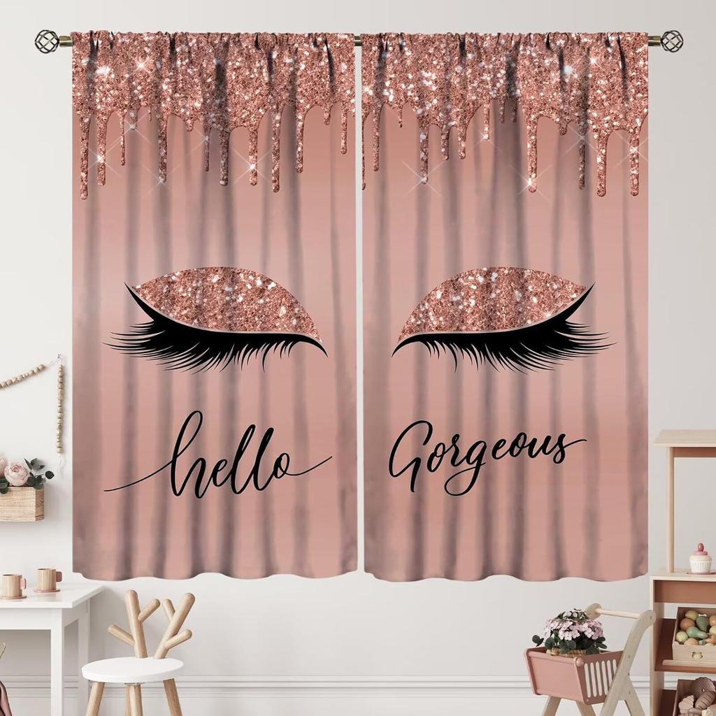 Unique 3D Printing Jewelry Falling Curtains Diamonds Black Backdrop Curtain with Rod Pocket for Bedroom Living Room Kitchen Home