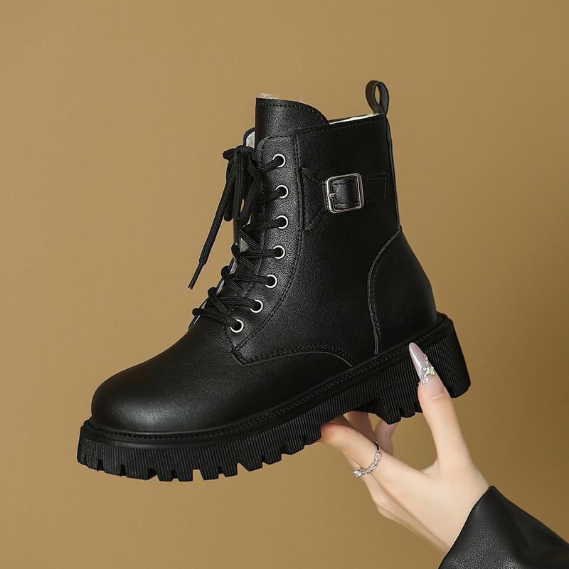 2025 Winter New Women's Thick Soled Short Velvet Side Zipper Ankle Boots Large Simple Winter Women's Fashion Round Head Boots