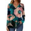 Women's Casual Fashion Brushed Retro Floral Print Long Sleeve V-Neck Top T-Shirt