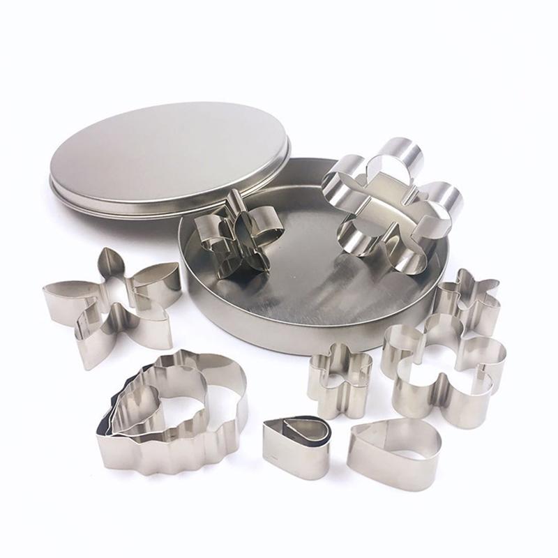 12Pcs Stainless Steel Flower & Leaf Cookie Cutter Set Cake Biscuit Chocolate Baking Mold Cake Decoration Tools Donut Cutter Kit