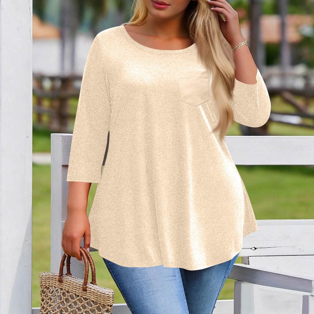Women's Plus Size Fashionable Casual Loose-Fit Blouse With 3/4 Sleeves