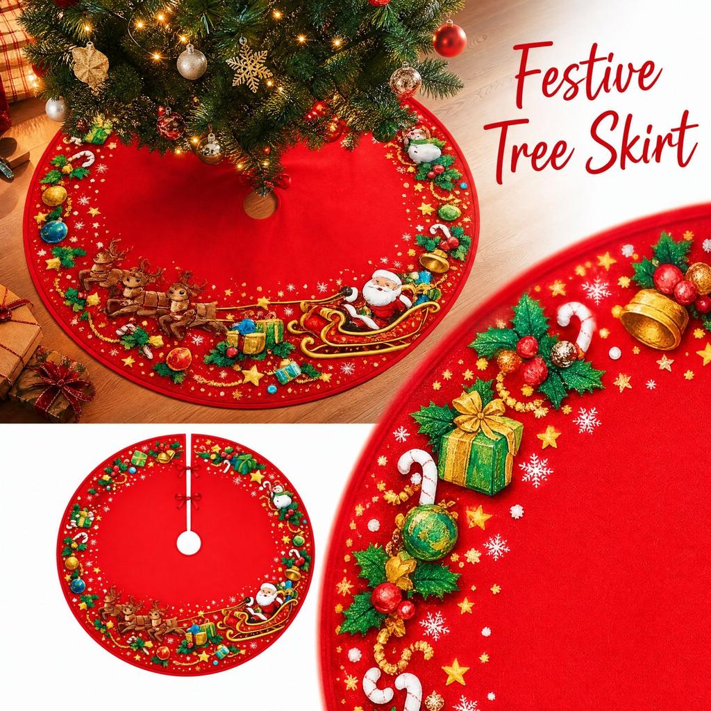 Christmas Tree Skirt for Holiday Party Decorations, Festive Tree Skirt for Christmas Tree Decor