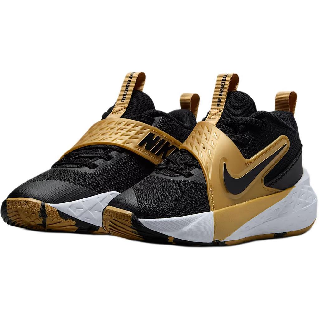 Nike Team Hustle D12 PS Schwarz Metallic Gold Kinder Sneaker Weiß HF6280-003