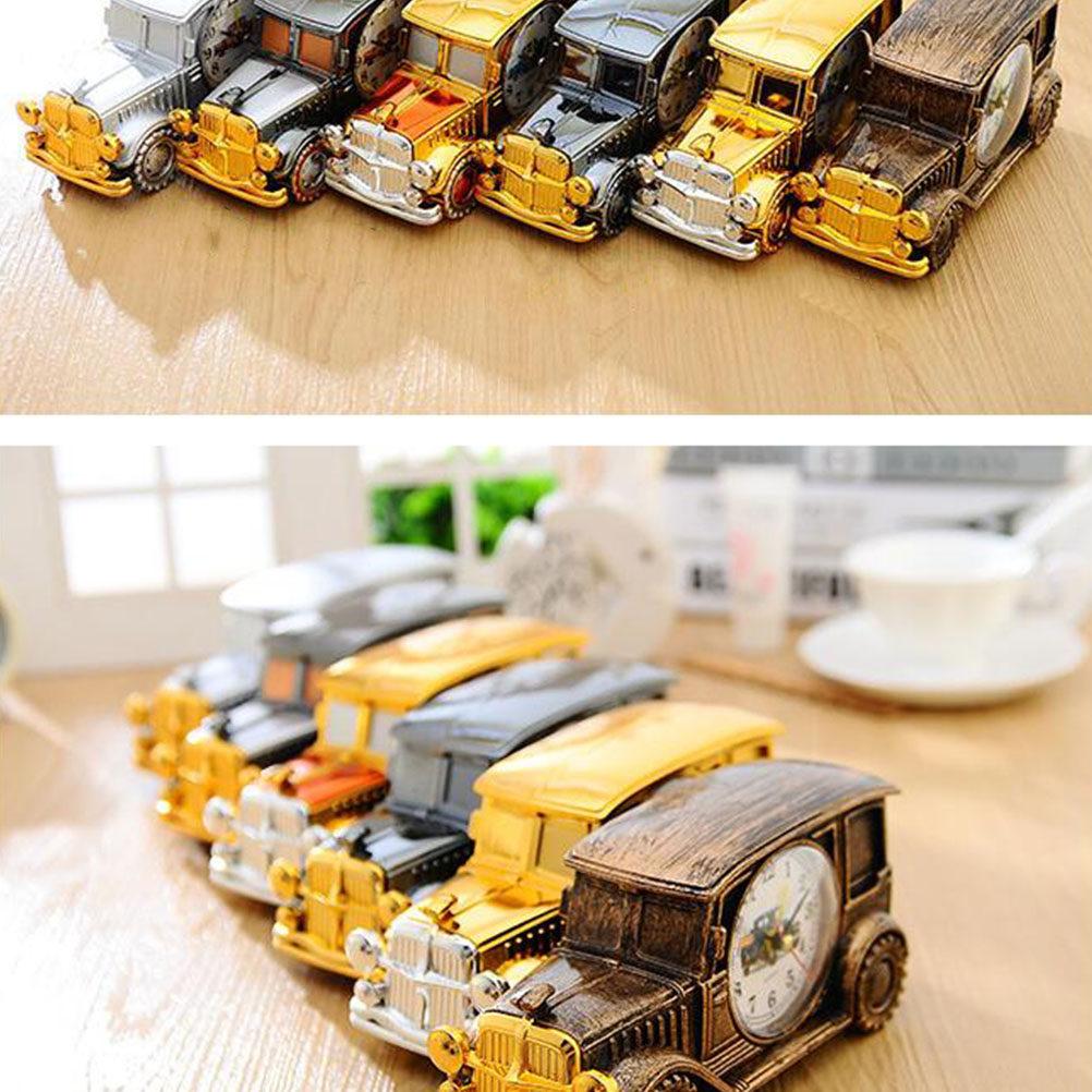 1Pcs Elegant Vintage Car Alarm Clock Fine Workmanship Non-Ticking Desk Clock Functional Room Decor for Home Dorm Study Golden