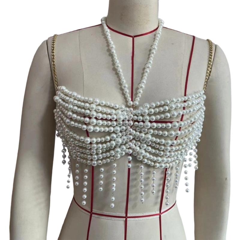 Adjustable Pearls Body Jewelry Body Chain Decoration for Trendy Women Strapless Dresses and Casual Stylish Outfits
