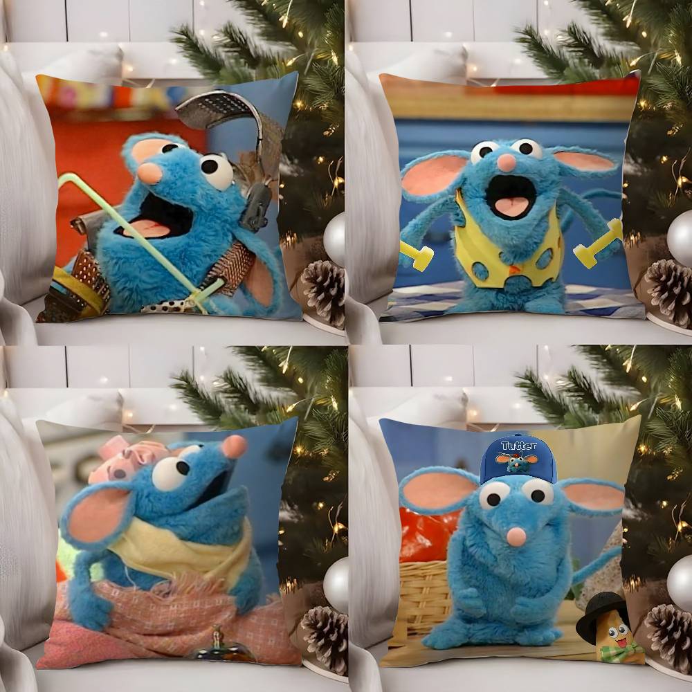 TV Blue Mouse T-Tutter Pillow Case Sofa Living Room Bedroom Double-sided Printing Square Cushion Nap Time Cushion Cover
