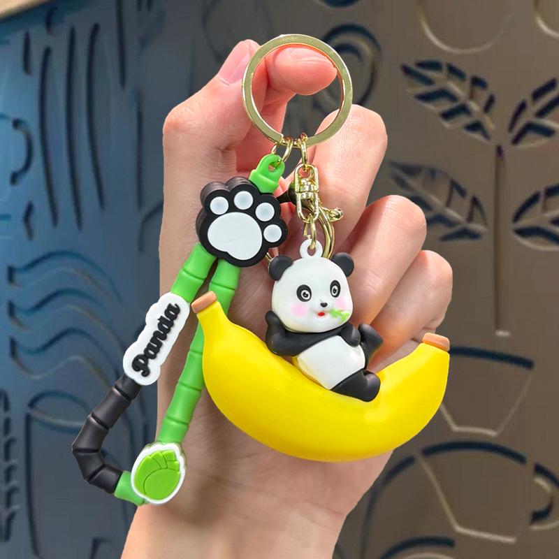 Creative Panda Fruit Keychain - Cute Cartoon Bag Charm Ornament Gift Single OPP Bag Packaging