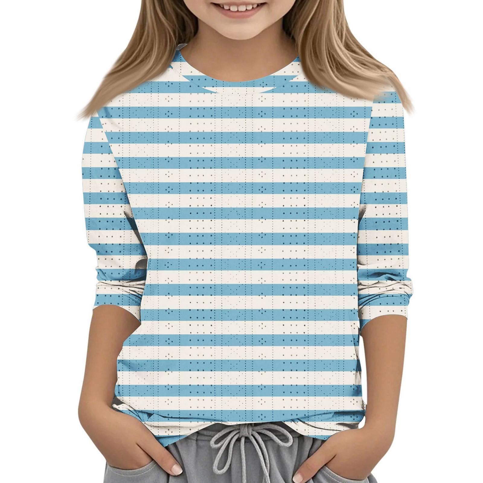 

Топы с принтом для девочек 5-16 лет с круглым вырезом и рукавами 3/4 Футболки Модные топы Наряды Футболки 150