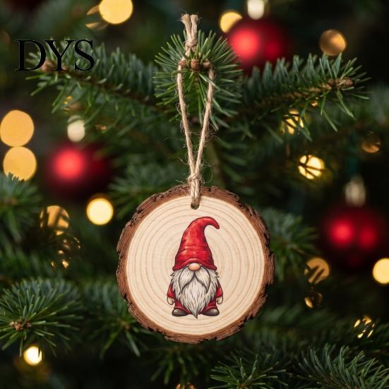 Reusable Xmas Tree Pendants 12/24/36Pcs Christmas Gnome Wooden Ornaments, Round Wood Slice Hanging Decorations, Santa Claus Tags Print Designs