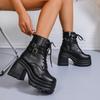 Women's Gothic Platform Chunky High Heel Ankle Boots Black Buckle Strap Lace Up Zipper Motorcycle Boots Woman Punk Style Shoes