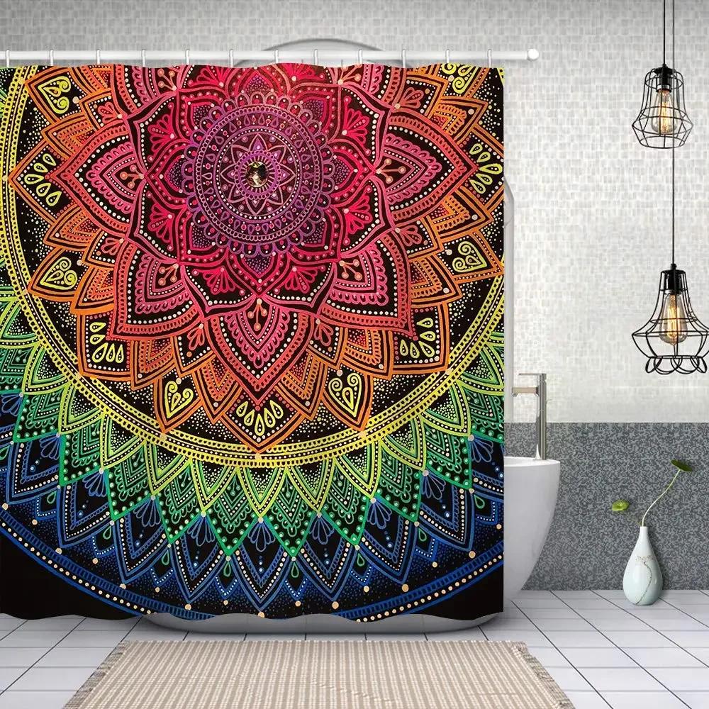 Boho Floral Shower Curtain for Bathroom,Paisley Mandala Shower Curtains,Colorful Bathroom Curtain,Durable Waterproof Bath Screen
