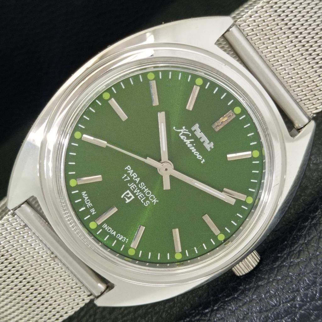 

INDIAN VINTAGE HMT KOHINOOR HAND-WINDING MENS GREEN COLOR DIAL WATCH a440950-4 HT-a440950