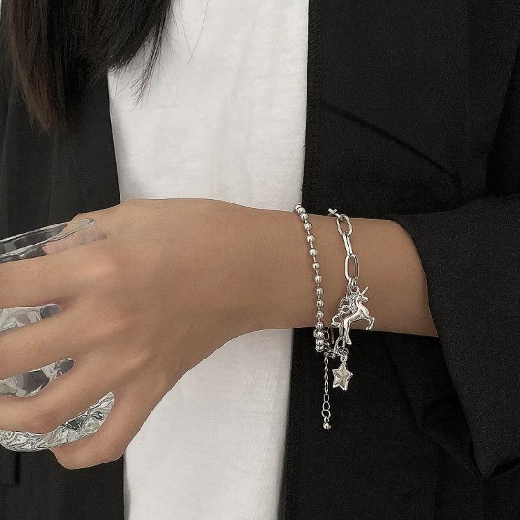 Unicorn Star Pendant Hand Chain Punk Style Beaded Bangle Girls Jewelry Accessory