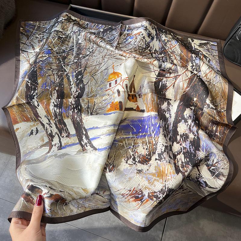 

Французский винтажный фиолетовый шарф из шелкового твила с анемонами - квадрат 70 см для профессионалов 70x70 cm