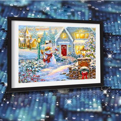 Diamantmalerei 5d Haus Ein Schneemann Vollquadrat Diamantstickerei Kreuzstich Winter Weihnachtsgeschenk DIY Mosaik Handarbeit Handarbeit Wohnkultur