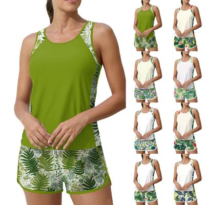 Tankini Swimsuit for Women Plus Size Bathing Suit Two Piece Athletic Swimwear Beach Short Set with Pockets