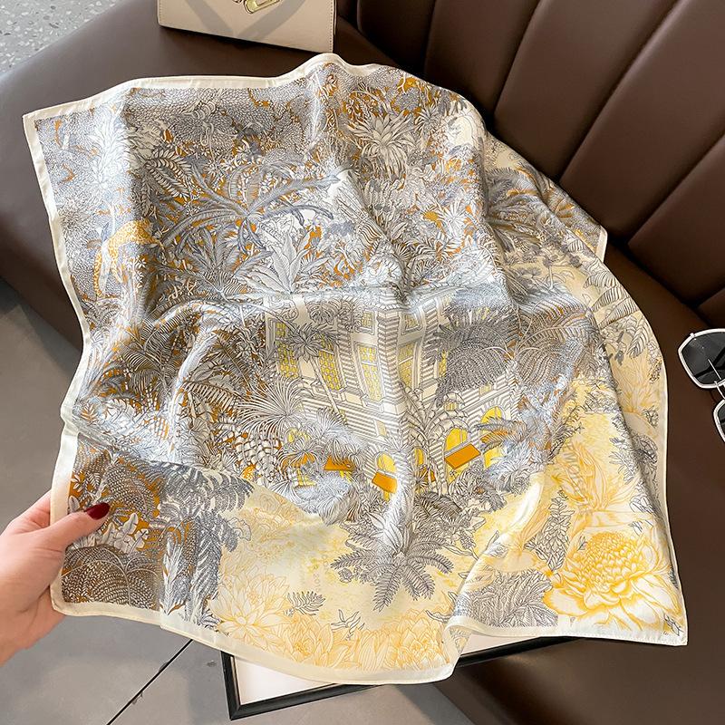 New simple scarf silk small silk scarf mulberry silk square scarf spring and summer scarf decorative sunscreen scarf headband 70*70cm