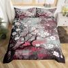Plum Blosom Floral Soft Duvet Cover Quen King-Sized Dimensionsd Dimensions Ancient Style Red Maple Leaf Natural Scenery Beding Set Rom Decoration 3