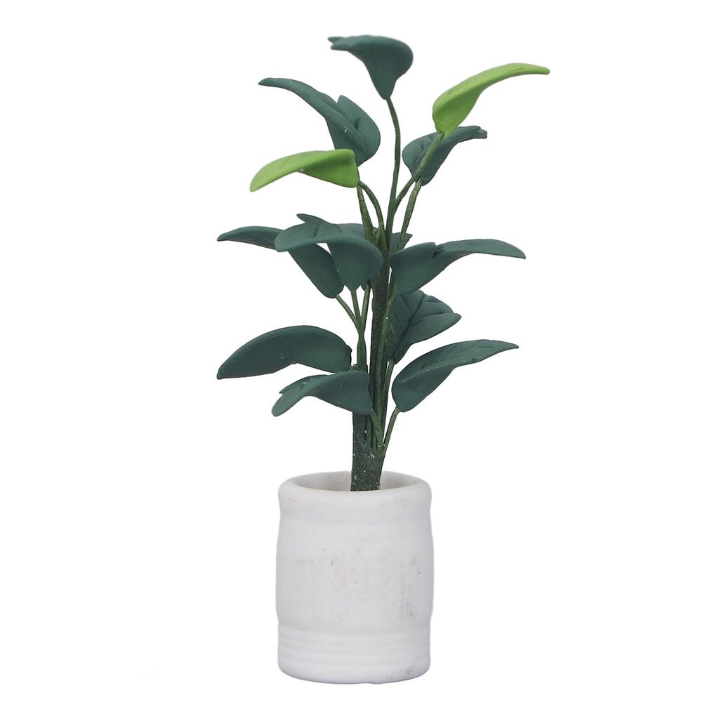1:12 Dollhouse Potted Leafed Plant Model Miniature Green Bonsai Model Dollhouse Decoration
